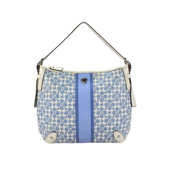 Coach Handbags - Coach Womens Coated Canvas Monogram Zip Medium Hobo Handbag Blue White